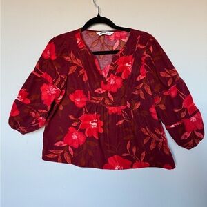 Sonoma Burgundy Floral Blouse